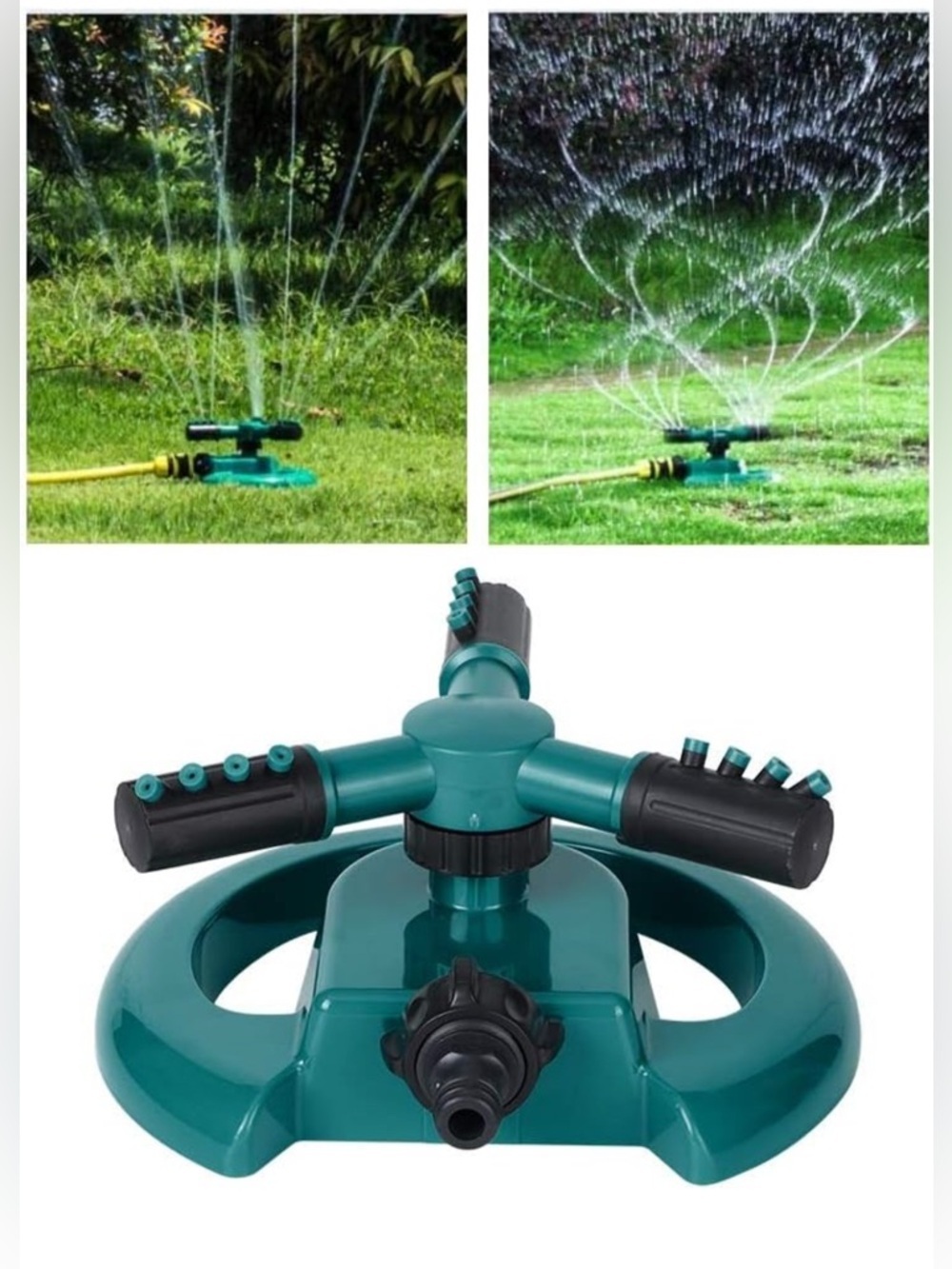 Lot of 2 360° Rotating Lawn Sprinklers 3 Arm Adjustable Garden Sprayers - Picture 7 of 13